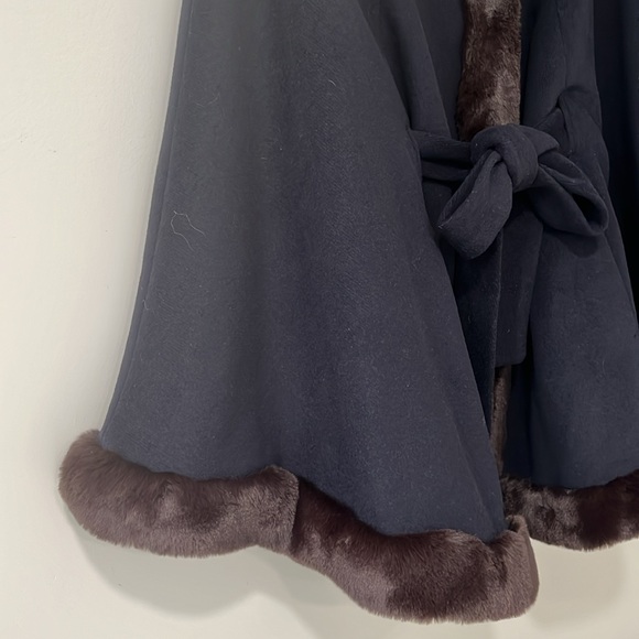 Ellen Tracy Fur Trimmed Wool Blend Cape Coat XL - Picture 5 of 10